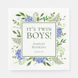 Twin Boys Blue Hydrangeas Boy Baby shower Servet