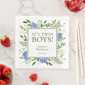 Twin Boys Blue Hydrangeas Boy Baby shower Servet (Insitu)