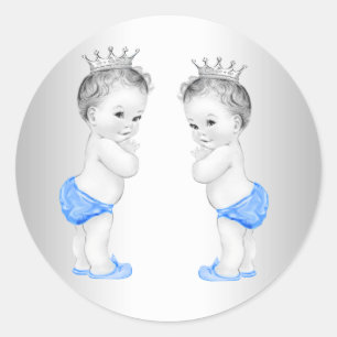 Twin Boys Blue Prince Baby shower Stickers
