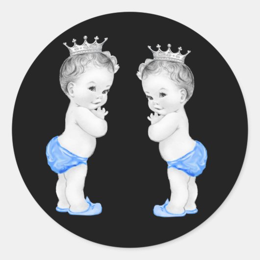 Twin Boys Blue Prince Baby shower Stickers (Voorkant)
