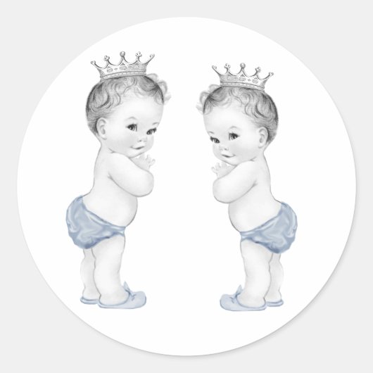 Twin Boys Blue Prince Baby shower Stickers (Voorkant)