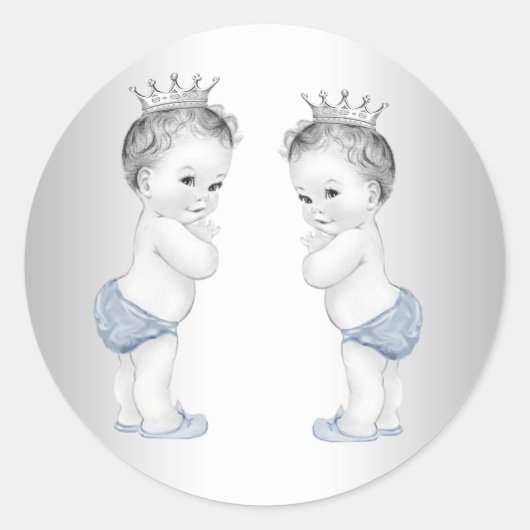 Twin Boys Blue Prince Baby shower Stickers (Voorkant)