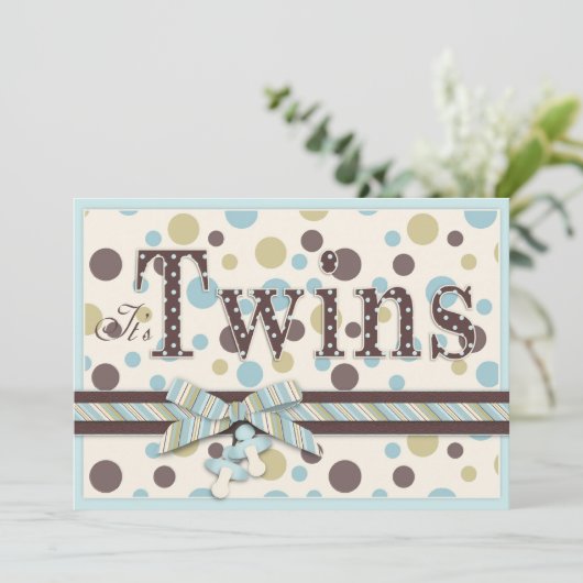 TWIN BOYS Blue Sage Brown Stip Baby shower Kaart (Staand voorkant)