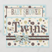 TWIN BOYS Blue Sage Brown Stip Baby shower Kaart (Voorkant / Achterkant)