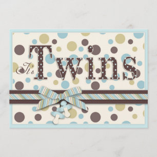TWIN BOYS Blue Sage Brown Stip Baby shower Kaart