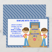 Twin Boys Bowling Birthday Party Invitation Kaart (Voorkant / Achterkant)