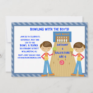Twin Boys Bowling Birthday Party Invitation Kaart