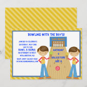 Twin Boys Bowling Birthday Party Invitation Kaart (Voorkant / Achterkant)