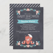 Twin Boys Chalkboard Fox Baby shower Invitation Kaart (Voorkant / Achterkant)
