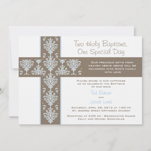 Twin Boys Christening Uitnodiging (Voorkant)