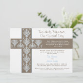 Twin Boys Christening Uitnodiging (Staand voorkant)