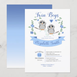 Twin Boys Cute owls babyshower Kaart