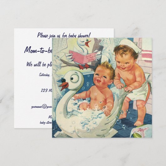  Twin Boys die Bubble Bath spelen, Baby shower Kaart (Voorkant / Achterkant)