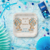 Twin Boys Douche Blauw Beige Schattigee Beren Papieren Bordje (Feest)