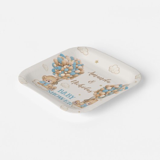 Twin Boys Douche Blauw Beige Schattigee Beren Papieren Bordje (Gebogen)