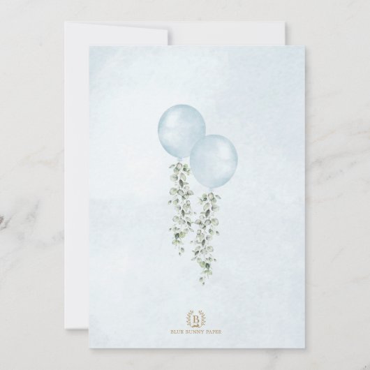 Twin Boys Dusty Blue Balloon Greenery Baby shower Kaart (Achterkant)