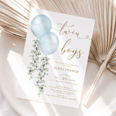 Twin Boys Dusty Blue Balloon Greenery Baby shower Kaart