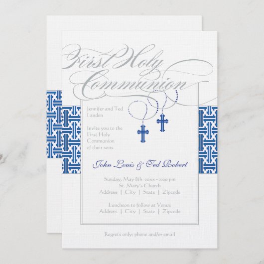 Twin Boys eerste communie uitnodiging (Voorkant / Achterkant)