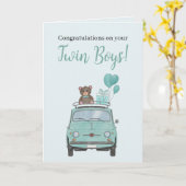 Twin Boys Fiat 500 gefeliciteerd Kaart (Gele Bloem)