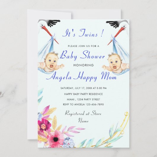Twin Boys Funny Baby shower Invitation (Voorkant)