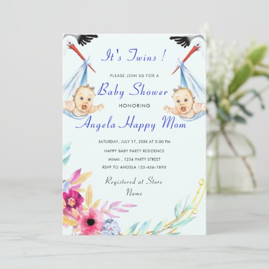 Twin Boys Funny Baby shower Invitation (Staand voorkant)