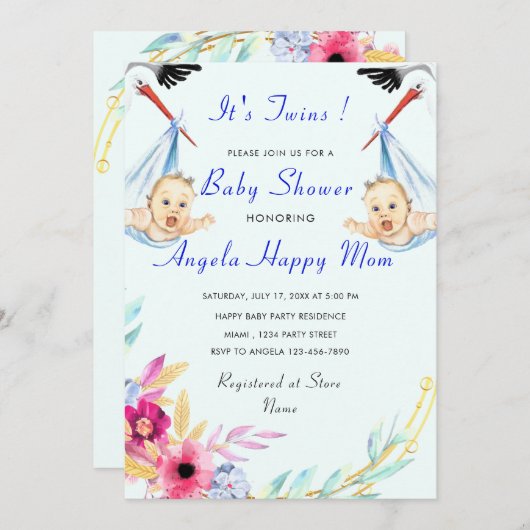 Twin Boys Funny Baby shower Invitation (Voorkant / Achterkant)