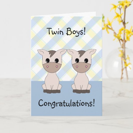 Twin Boys Gefeliciteerd Kaart (Gele Bloem)