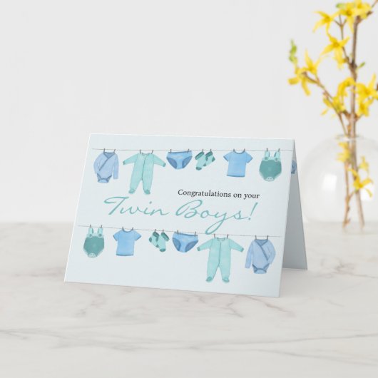 Twin Boys Gefeliciteerd Kaart (Gele Bloem)