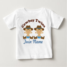 Twin Boys Gepersonaliseerde Cowboy Baby T-shirt
