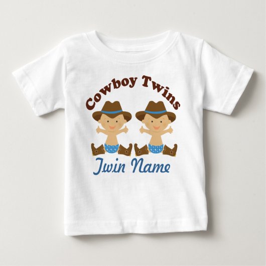 Twin Boys Gepersonaliseerde Cowboy Baby T-shirt (Voorkant)