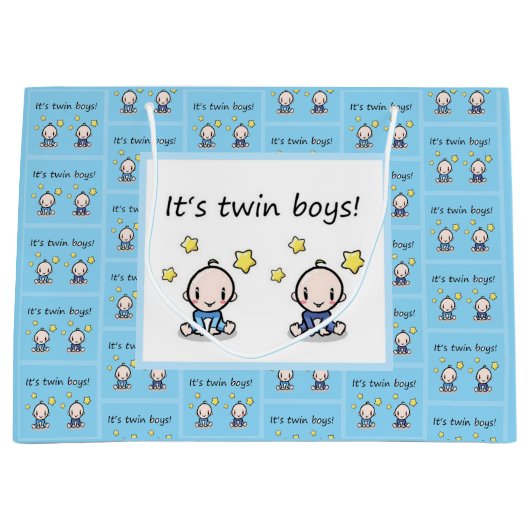Twin Boys Gift Wrap, Gepersonaliseerd voor tweelin Groot Cadeauzakje (Voorkant)
