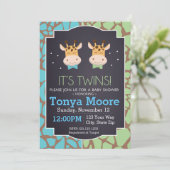 Twin Boys Giraffe Baby shower uitnodiging (Staand voorkant)