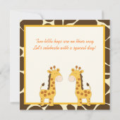 Twin Boys Giraffe Square Baby shower Invitation Kaart (Achterkant)