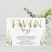 Twin boys groen modern baby shower kaart (Staand voorkant)