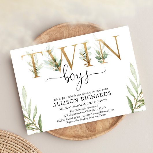 Twin boys groen modern baby shower kaart
