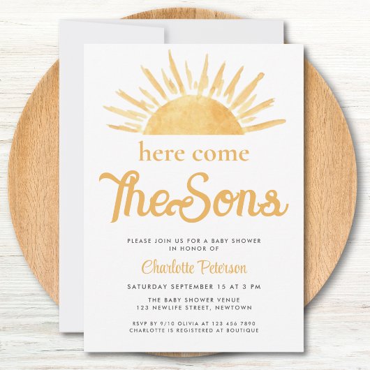Twin Boy's Here Come The Sons Baby Shower Kaart
