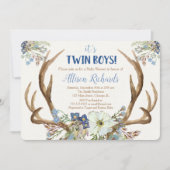 Twin boys hertengewei baby shower uitnodiging (Voorkant)