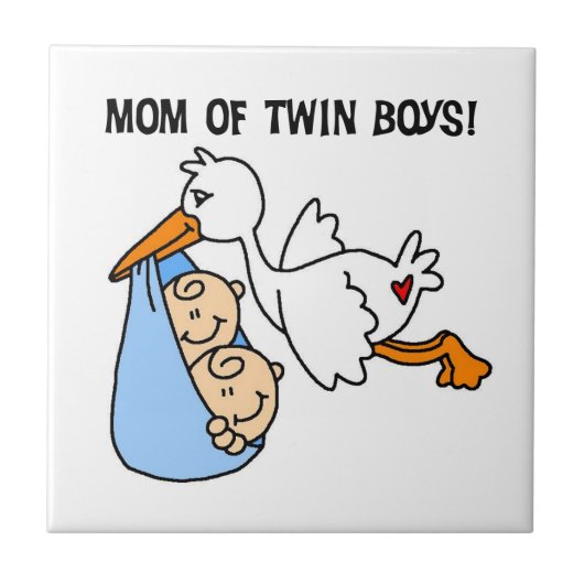 Twin Boys mam Stork-cadeautjes Tegeltje (Voorkant)