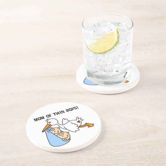 Twin Boys mam Stork-cadeautjes Zandsteen Onderzetter (Zijkant)