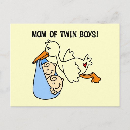 Twin Boys Mam Stork Tshirts en cadeautjes Briefkaart (Voorkant)