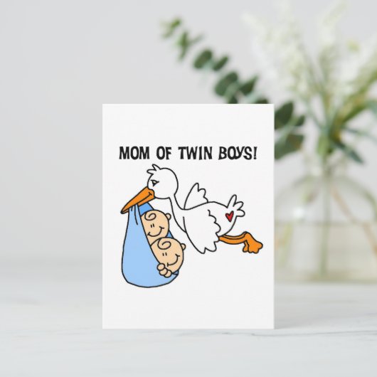Twin Boys Mam Stork Tshirts en cadeautjes Briefkaart (Staand voorkant)