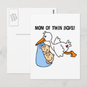 Twin Boys Mam Stork Tshirts en cadeautjes Briefkaart (Voorkant / Achterkant)