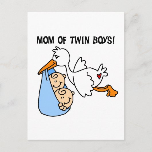 Twin Boys Mam Stork Tshirts en cadeautjes Briefkaart (Voorkant)