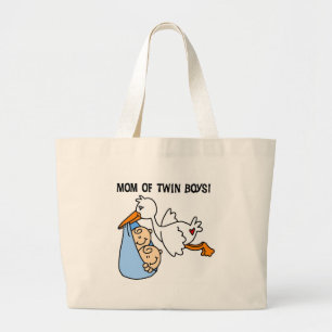Twin Boys Mam Stork Tshirts en cadeautjes Grote Tote Bag