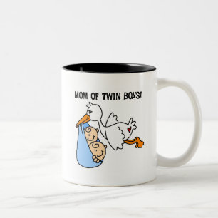 Twin Boys Mam Stork Tshirts en cadeautjes Tweekleurige Koffiemok
