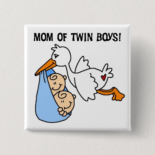 Twin Boys Mam Stork Tshirts en cadeautjes Vierkante Button 5,1 Cm (Voorkant)