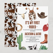 Twin Boys Mijn Eerste Rodeo Cowboy 1e Verjaardag Kaart (Voorkant / Achterkant)