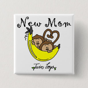 Twin Boys New Mam Tshirts en cadeaus Vierkante Button 5,1 Cm