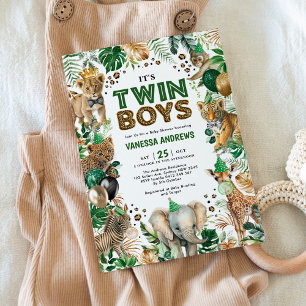 Twin Boys Oerwoud Safari Wild Animals Baby shower Kaart