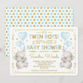 Twin Boys Olifant Baby shower Blauw Goud Oerwoud Kaart (Voorkant / Achterkant)